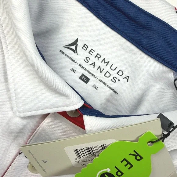 Bermuda Sands Golf Polo Mens 2XL 'Clubs White' Print Performance S/S White NWT - Picture 12 of 13